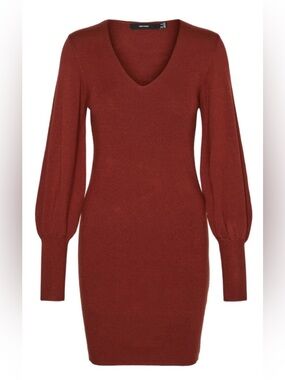 Vero Moda NWT Rust V-Neck Long Sleeve Knit Dress Size M